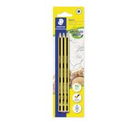 Staedtler Crayons à papier Noris 120, H/HB/B/2B, surface souple antidérapante, bois PEFC – Lot de 3
