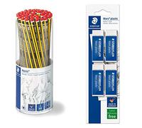 Staedtler - Noris 120 - Gobelet 50 crayons graphite HB + 4 gommes blanches 526 50 - Sans latex
