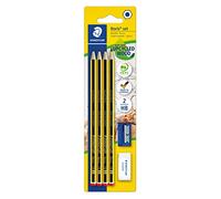STAEDTLER Noris 120, lot de crayons - 4 crayons HB, gomme et taille-crayon | Adapté à l'école, en bois recy ntidérapant - pour l'école - Réf. 120S1 BK4D