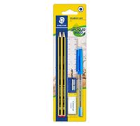 STAEDTLER Noris 120, lot de crayons HB - avec accessoires d'écriture | 2 crayons, gomme, taille-crayon, stylo à bille et règle - forme hexagonale - Réf. 120SET BKD