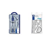 Staedtler Noris 550, Compas scolaire de précision à réglage rapide et micrométrique, Idéal pour l'école et le collège, Coffret avec adaptateur & 569 - Polybag 1 Set De Géométrie Flexible Et Incassable