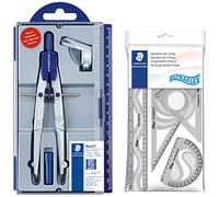 Staedtler Noris 550, Compas scolaire de précision à réglage rapide et micrométrique & Polybag 1 Set De Géométrie Flexible Et Incassable (Règle 30 Cm, Rapporteur 10 Cm, Équerres 60/30 & 45/45)