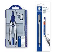 Staedtler Noris 550, Compas scolaire de précision à réglage rapide et micrométrique & Triplus Micro, Porte-mine de 0.5 Mm pour Écriture, Étui Blister avec 1 Porte-mine et 1 Étui de Mine Hb 0.5 Mm
