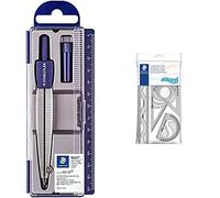 Staedtler Noris 550, Compas scolaire de précision pour l'école, Boîtier refermable pratique & 569 - Polybag 1 Set De Géométrie Flexible (Règle 30 Cm, Rapporteur 10 Cm, Équerres 60/30 & 45/45)