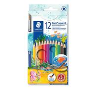 Staedtler Crayons aquarellables Noris Aquarell - Anti-casse, sec/à l'eau, étui 12 + pinceau