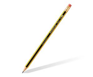 Staedtler Noris Crayon de papier avec gomme mine HB corps hexagonal jaune et noir - Boîte de 12