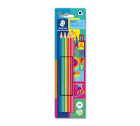 Staedtler Noris Happy 118 BK4 HA Crayons triangulaires à rayures colorées haute résistance à la rupture Dureté HB 4 crayons dans carte de suspension