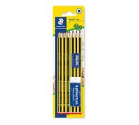 STAEDTLER Noris School 121S1BK10D Lot de 10 crayons graphite HB Degré + taille-crayon + gomme