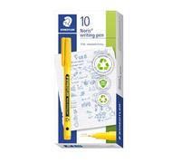 Staedtler Noris Writing Pen 307-110 Feutre fin avec boîtier en plastique 97% recy onforme à la norme ISO 14021, stylo fin en plastique recyclé, jaune soleil, boîte pliante, 10 feutres fins,