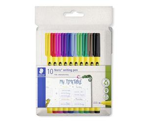 Staedtler Noris Writing Pen 307 C10 Feutre fin avec boîtier en plastique 97% recy onforme à la norme ISO 14021 Étui en carton avec 10 feutres fins aux couleurs assorties