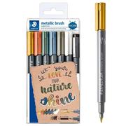 Staedtler Feutres pinceau Shine métallisés 7 pièces 8321 TB7 – Encre pigmentée à base d'eau