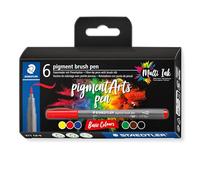 Staedtler - PIGMENT ART - Brush 371 - Etui carton 6 feutres - Pointe pinceau - Couleurs basiques assorties - 371 C6-9