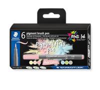 Staedtler - PIGMENT ART - Brush 371 - Etui carton 6 feutres - Pointe pinceau - Couleurs pastel assorties - 371 C6-10