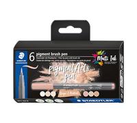 STAEDTLER - PIGMENT ART - Brush 371 - Etui carton 6 feutres - Pointe pinceau Nudes & Beiges - Assortis - 371 C6-6