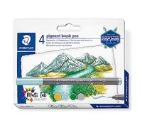 Staedtler Feutres Pigment Brush 371 – Pointe pinceau – Blister 4 couleurs assorties (371 BK4-2)