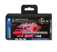 STAEDTLER - Pigment Art - Pigment brush 371 - Etui carton 6 feutres pointe pinceau rouges & roses assortis - 371 C6-1