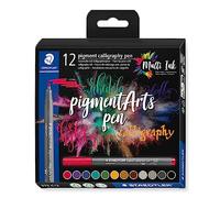 Staedtler Feutres de calligraphie Pigment Calligraphy 375 - Étui carton 12 feutres, pointe 2 mm