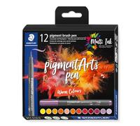 STAEDTLER - pigment Arts - Pigment brush 371 - Etui carton 12 feutres pointe pinceau couleurs chaudes assorties - 371 C12-5