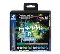 STAEDTLER - pigment Arts - Pigment brush 371 - Etui carton 12 feutres pointe pinceau couleurs froides assorties - 371 C12-6