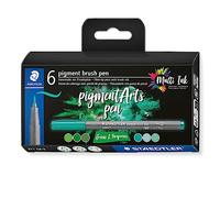 Staedtler Feutres pinceau Pigment Art 371 - Étui carton 6 feutres verts et turquoises - 371 C6-3