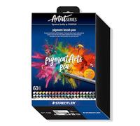 Staedtler Stylo pinceau à pigments 371 C60 – 60 feutres, couleurs assorties, indélébile
