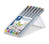 Staedtler Pigment Liner Colour, Feutres très fins à encre colorée pigmentée infalsifiable pour écrire et dessiner, Pointe extra-fine de 0.3 mm, Étui chevalet avec 6 couleurs brillantes, 30803S2SB6