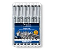 Staedtler Pigment Liner 308 SB8 - 8 feutres, encre pigmentée noire infalsifiable, étui chevalet