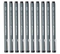 Staedtler Pigment Liner Lot de 10 feutres fins Fineliner à pointe calibrée 0,1 mm pour les croquis, le dessin et l'écriture