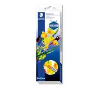 Staedtler Pinceaux en fibre synthétique résistante, Manche en bois avec bague métal, Étui blister avec 3 pinceaux assortis, 989-SBK3-3