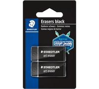 Staedtler Rasoplast, Gommes plastiques noires de taille moyenne, Effaçage optimal régulier et propre, Étui blister avec 2 gommes douces sans phtalates ni latex, 526 B3 BK2-C