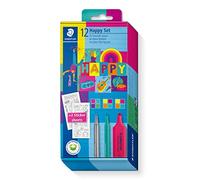 Staedtler - Set Carton 4 Surligneurs 364 + 4 Feutres 323 + 4 Feutres 334 De Couleurs Assorties + Dessins À Colorier - Edition Happy - 61 Sc1 Ha
