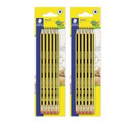 STAEDTLER Set de crayons avec gomme intégrée - 20 crayons HB en bois recyclé - Surface douce antidérapante au design Noris - Set d’écriture résistant à la casse avec gomme sans PVC ni latex