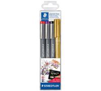 Staedtler Staedtler Pigmentliner, 3er Set +Gratis Metallic-Marker,Etui Noir