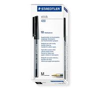 Staedtler stick 430 Stylos à bille - noir, lot de 10, moyen | Stylos avec capuchon & clip, compensation de pression anti-fuite - quotidien - Art.-Nr. 430 M-9