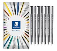 STAEDTLER Stylo fin 308 Pigment Liner - Idéal pour l'écriture, les croquis, le dessin technique, l'étiquetage - Encre noire - Dans un coffret cadeau (Lot de 7)