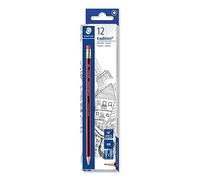 Staedtler Tradition Crayon de papier avec gomme mine HB corps hexagonal noir et rouge - Boîte de 12