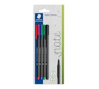 STAEDTLER Triplus 334-S BK4 Lot de 4 feutres fins, triangulaires, pointe superfine, sertie de métal, env. 0,3 mm, 97% recy abriqués en Allemagne, lot de 4 sur carte blister, couleurs assorties