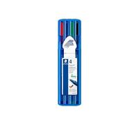 Staedtler Triplus Ballpoint, Stylos-bille triangulaires à pointe extra-large, Étui chevalet avec 4 couleurs lumineuses assorties, 437 XBSB4