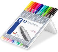 Staedtler triplus fineliner 334 - 10 couleurs, 0,3 mm, triangulaire | Fineliners triangulaires fins, encre DRY SAFE à base d’eau - coloriage & notes - Art.-Nr. 334 SB10