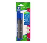 Staedtler - Triplus fineliner 334 - Blister 4 feutres triangulaires - Pointe superfine 0,3 mm bleus - En plastique 97% recyclé - 334 R-3BK4