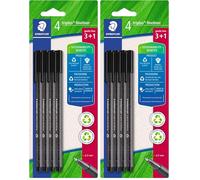 Staedtler - Triplus fineliner 334 - Blister 4 feutres triangulaires - Pointe superfine 0,3 mm noirs - En plastique 97% recyclé - 334 R-9BK4 (Lot de 2)
