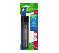 STAEDTLER - Triplus fineliner 334 - Blister 4 feutres triangulaires - Pointe superfine 0,3 mm noirs - En plastique 97% recyclé - 334 R-9BK4