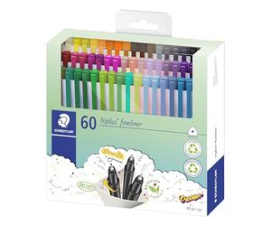 Staedtler Triplus Fineliner, Feutres très fins de haute qualité pour écriture et contours, Pointe extra-fine de 0.3 mm, Étui carton de 60 couleurs lumineuses assorties, 334 C60