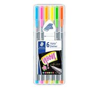 Staedtler Triplus Fineliner "My Neon Colours", Feutres fins de Largeur 0.3 mm, Ecriture Douce, Lavable, Corps de Forme Triangulaire Ergonomique, Pointe Fine En Métal, Boîte De 6 Feutres,334 SB6CS3