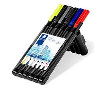 Staedtler triplus mobile office 34 Set de stylos - 6 pièces, coffret noir | 2 fineliners, stylo bille M, roller, micro 0,5 mm & surligneur jaune - Art.-Nr. 34 SB6B