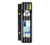 Staedtler Triplus Mobile Office, Trousse portative incluant fineliner, stylo-bille, porte-mine et surligneur, Pour écriture et marquage, Étui chevalet à emporter partout, règle intégrée, 34 SB4B-R