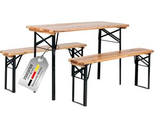 Stagecaptain BB-117 Hirschgarten 2X Set Garniture de Tente pour Balcon et pour Le Jardin - Version Courte avec 117 cm de Longueur - 2X Table, 4X Banc - en Bois et Pliable - Nature