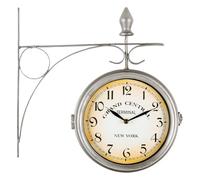 Stagecaptain BHU-3334 SR Petite Horloge De Gare avec Support Mural Argent | Horloge murale avec boîtier métallique et support mural intégré, Cadran au design de la New York Central Station