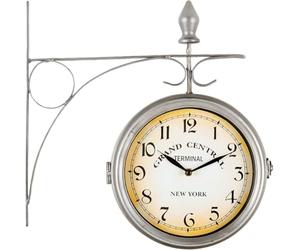 Stagecaptain BHU-3334 SR Petite Horloge De Gare avec Support Mural Argent | Horloge murale avec boîtier métallique et support mural intégré, Cadran au design de la New York Central Station