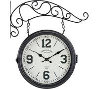 Stagecaptain BHU-4136 BK Horloge de Gare Grande avec Support Mural | Horloge murale avec boîtier métallique et support mural courbé, Design du cadran de la station Kensington de Londres, 6 kg
